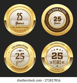 Four Gold Celebrating 25 Years Badges