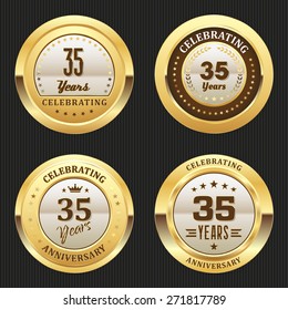 Four Gold Celebrating 35 Years Badges