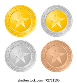 Four gold coins. Illustration of the designer on a white background
