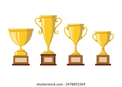 Four gold cup trophies on a white background. The cups are arranged in a row