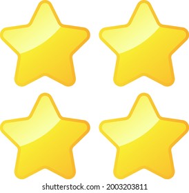 Four Gold Stars - Amazing vector icon of four gold rounded stars suitable for game, animation, apps, icon, sign, sticker, children book, decoration, and illustration in general - Vector Icon