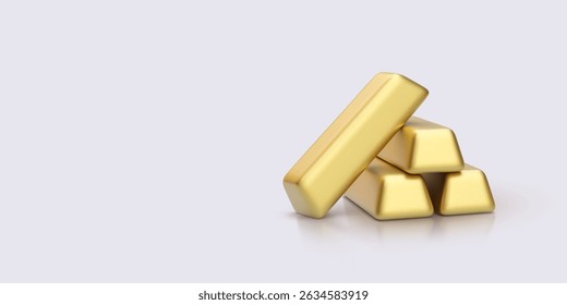 Four Golden Bullion Bars with One Leaning Forward on Light Background. Suitable for Investment, Wealth, and Financial Concepts. Glossy, Realistic, and Clean Vector Illustration.