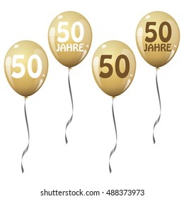 four golden jubilee balloons for 50 years (text in german)