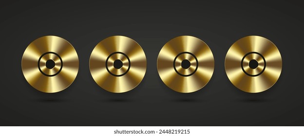 Four golden Metallic buttons on black background. vector illustration