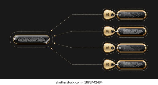 Four golden steps banner, template infographic