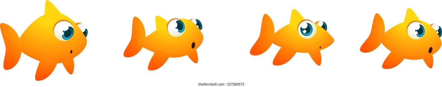 Four Goldfish in a row. vector cartoon illustration