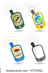 four gps navigators with geocaching theme - vector illustration