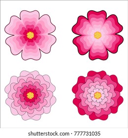 four gradient pinc flower in cartoon style may be used as a design element< flower icon or flower logo