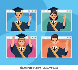 four graduates in webpages virtual graduation