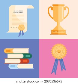 four graduation awards set icons