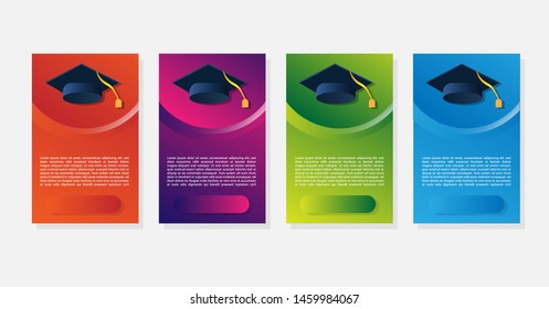 four graduation banners design. web banners with graduation cap. gradient color.trendy color. modern design.set 