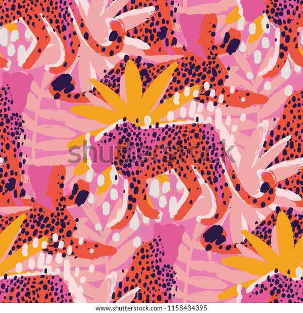 Four Graphic Cheetahs Different Poses Surrounded vetor stock (livre de