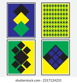 four graphic designs of abstract diamonds for wall or interior decoration
