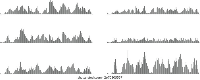 Four grayscale sound wave visualizations showing different patterns and amplitudes.  The image is abstract and represents audio data.
