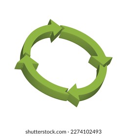 cuatro flechas verdes formando una ilustración 3d de círculo, Concepto de ecología, Verde fresco.
