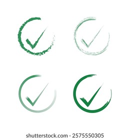 Four Green Check mark Icons with a Hand-Drawn Look.