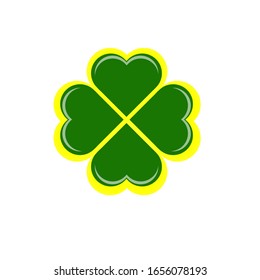 four green clover leaves, attributes for St Patrick's day, abstract abstract clover vector illustration on a white background