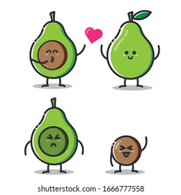 cuatro lindos frutos verde aguacate