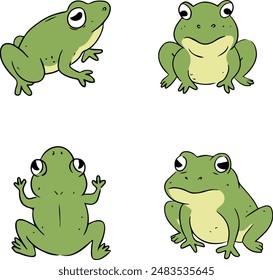 four green frog at different angle