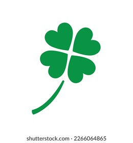 Four green hearts in the shape of a four leaves shamrock on a white background