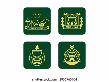 Four green icon of camping activity collection set design
