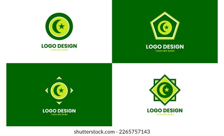 four green Islamic religious logos in the shape of a star and moon, this logo is suitable for community use or as an Islamic religious identity