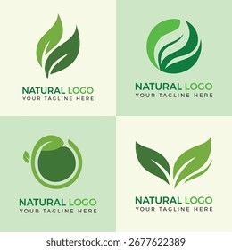 Four Green Leaf Logos With Text Placeholders For Natural Brands nature
