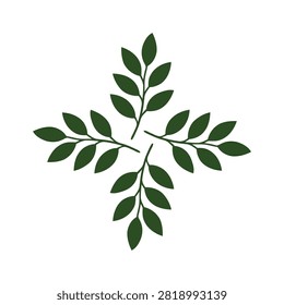 Four green leafy branches arranged in a symmetrical cross shape vector