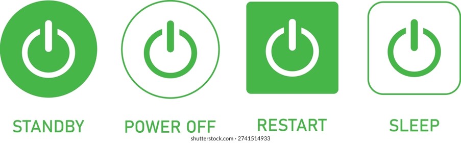 Four green power buttons for standby power off restart and sleep modes