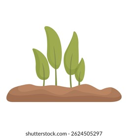 Four green sprouts growing from the ground are a symbol of new life and beginnings