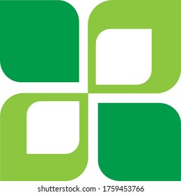 Four green squares with round and sharp corners