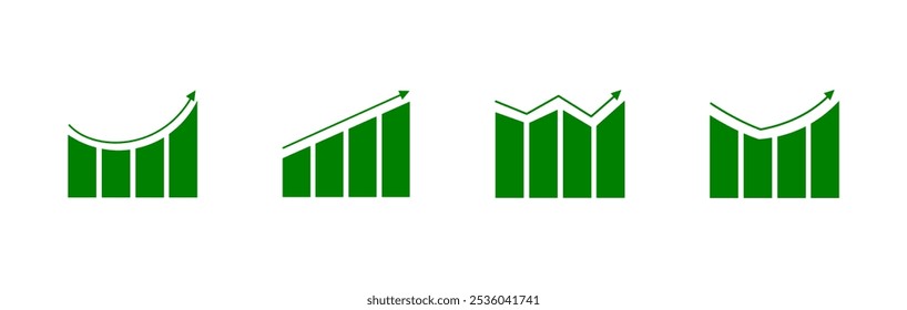 Four green upward trend graphs symbolizing growth and progress.