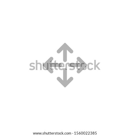 four grey arrows point out from the center. Expand Arrows icon. Outward Directions icon. Vector illustration. Isolated on white. black and white
