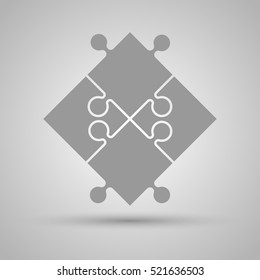 Four Grey Piece Flat Puzzle Round Infographic Presentation. 4 Step Circle Business Diagram. Four Section Compare Service Banner. Vector Illustration Template Shape . Abstract Background.