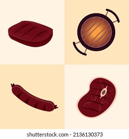 cuatro iconos de conjunto de parrilla bq