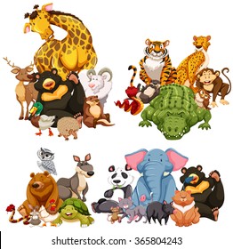 Four Group Of Wild Animals Illustration