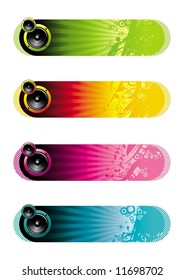 Four grunge banners with loudspeakers