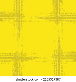 Four grunge black tire track silhouettes isolated on yellow background. Ink blots tyre path of car speed braking with shadow and sample text