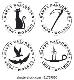 four grunge happy halloween stamp