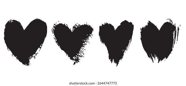 Four Grunge Hearts Black Heart Clipart Texture Background.