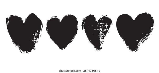 Four Grunge Hearts Free Black and White Heart Clipart.
