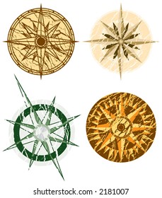 Four Grunge Marble Textured Compasses - Vector File