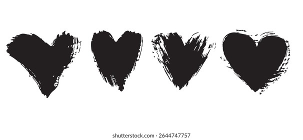 Four Grunge Style Black Hearts Free Vector Graphic Download.