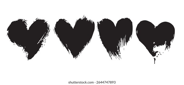 Four Grunge Style Black Hearts Free Downloadable Texture.