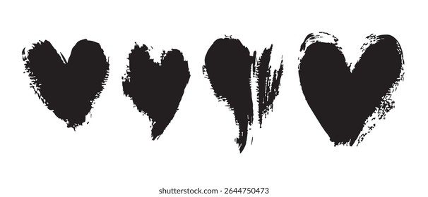 Four Grunge Style Hearts Black Ink Hearts Graphic.