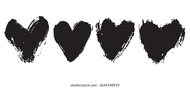 Four GrungeStyle Black Hearts A Free Vector Graphic.