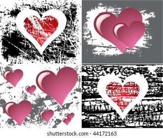 Four grungy vector hearts