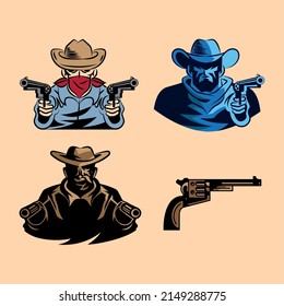 four gunslinger wild west set icons