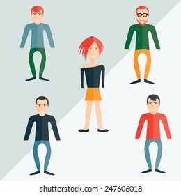 four guys and girl flat design