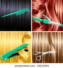 Four haircare illustrations (vector); JPG versions of each illustration are also available